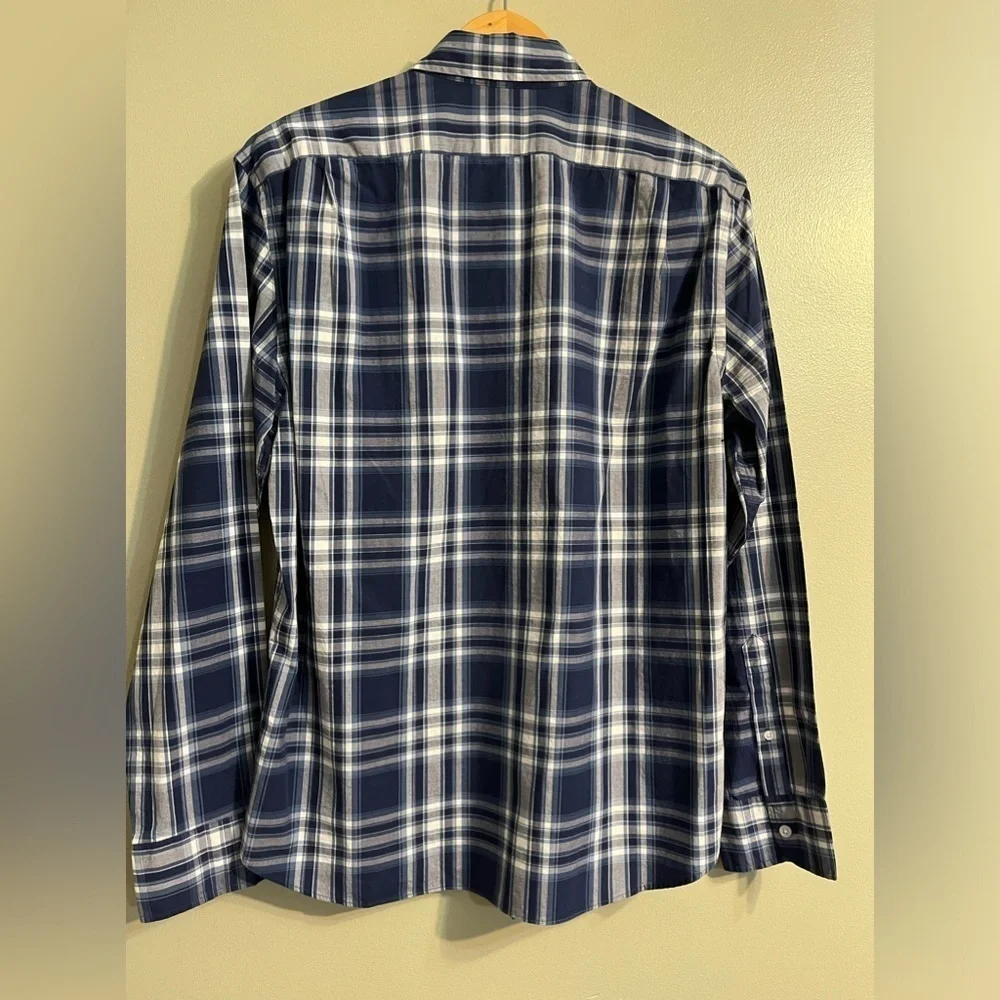 J Crew Flex Washed Slim Fit Blue Plaid Button Up Shirt Men’s Long Sleeves Sz L